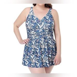 PERONA Women One Piece Swimdress Tummy Control Swimsuit Printed Skirt Bath